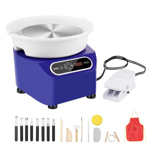Electric pottery wheel with 11" LCD touch screen, foot pedal, and detachable basin for easy cleaning.