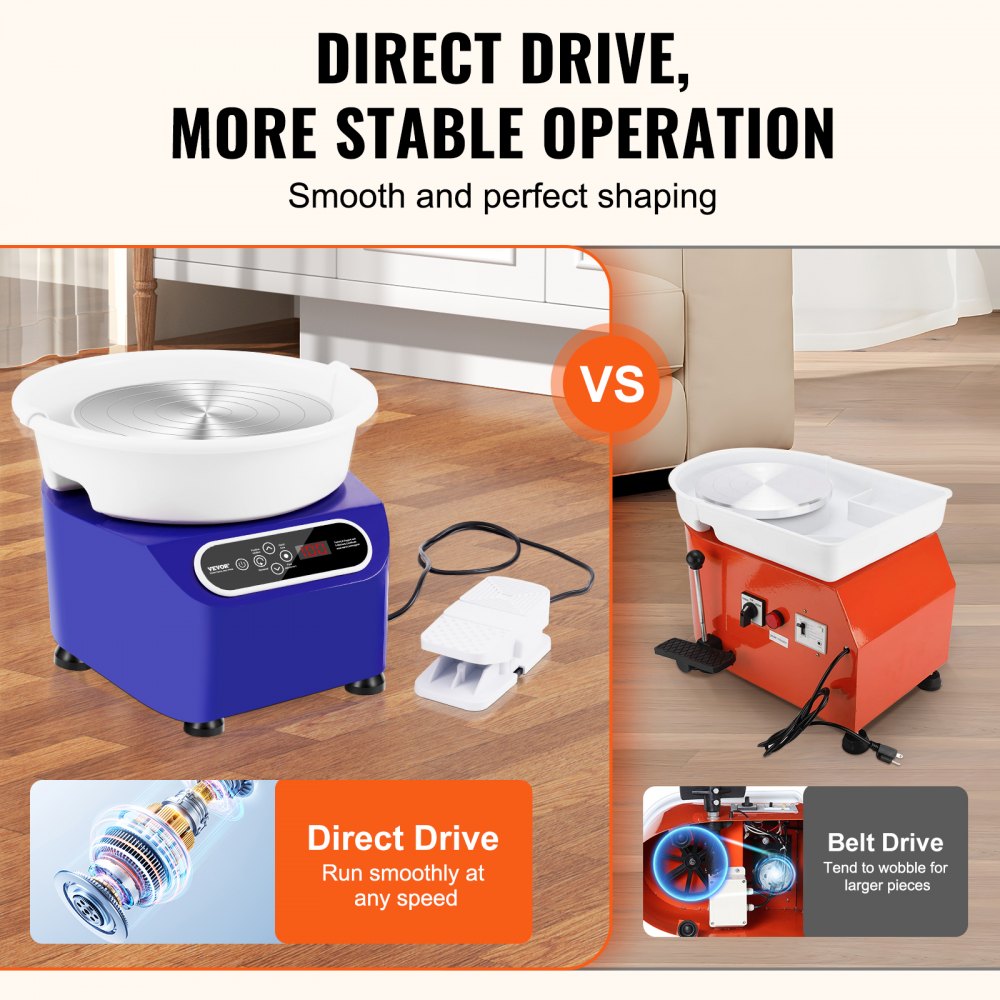 Bostome 11" electric pottery wheel with foot pedal and LCD touch screen for pottery crafting.