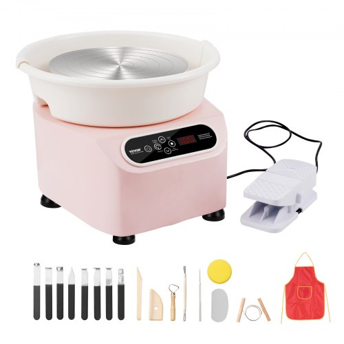 Bostome 11" electric pottery wheel in pink with LCD touch screen and foot pedal for easy control.