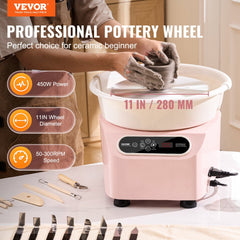Bostome 11" electric pottery wheel in pink with foot pedal and LCD touch screen for crafting.