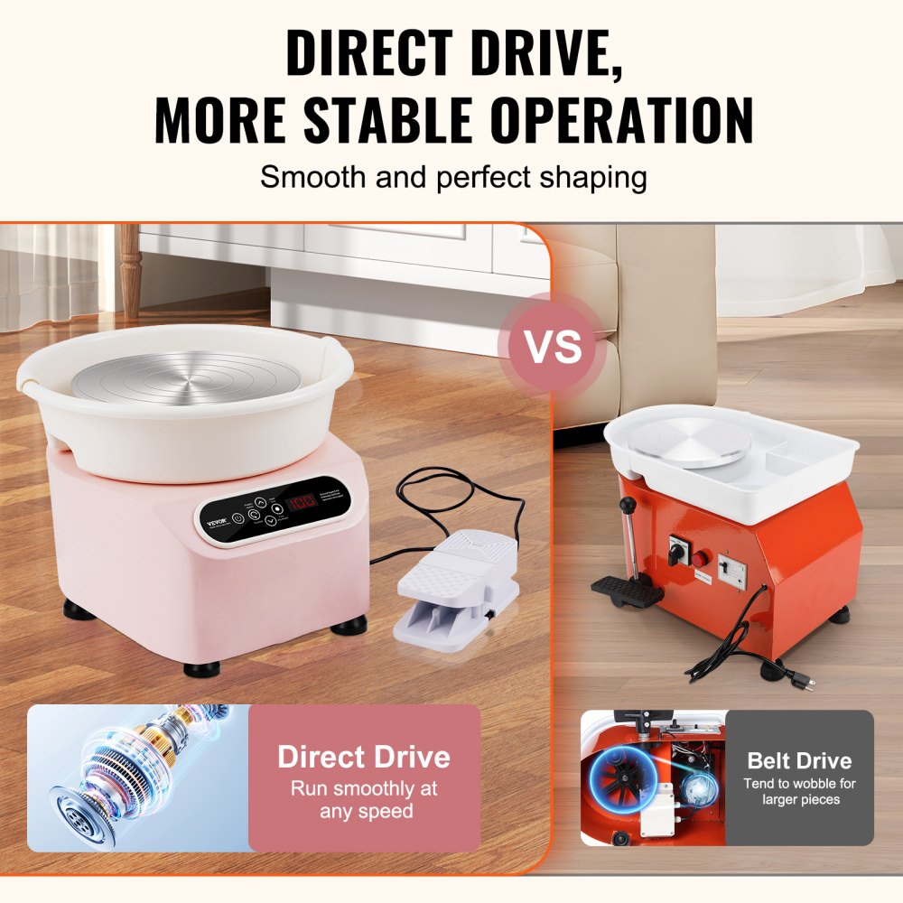 Bostome 11" electric pottery wheel in pink with foot pedal and LCD touch screen.