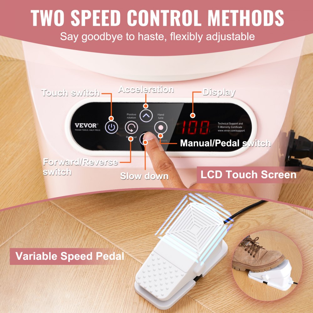 Bostome 11" electric pottery wheel in pink with foot pedal and LCD touch screen.