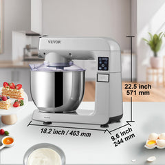 6 in 1 Stand Mixer, 450W Multifunctional Electric Mixer with Tilt-Head, 6 Speeds and LCD Screen Timing, 7.4Qt Stainless Bowl, Dough Hook, Flat Beater, Whisk, Scraper, Grinder, Stuffer, Slicer