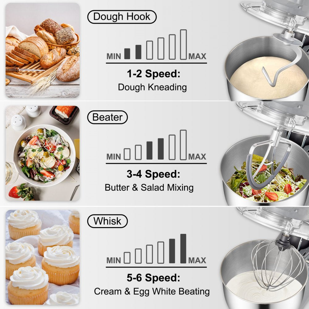 450W Stand Mixer 6-Speed Tilt-Head Dough Mixer 7.4 Qt Bowl 3 Attachments