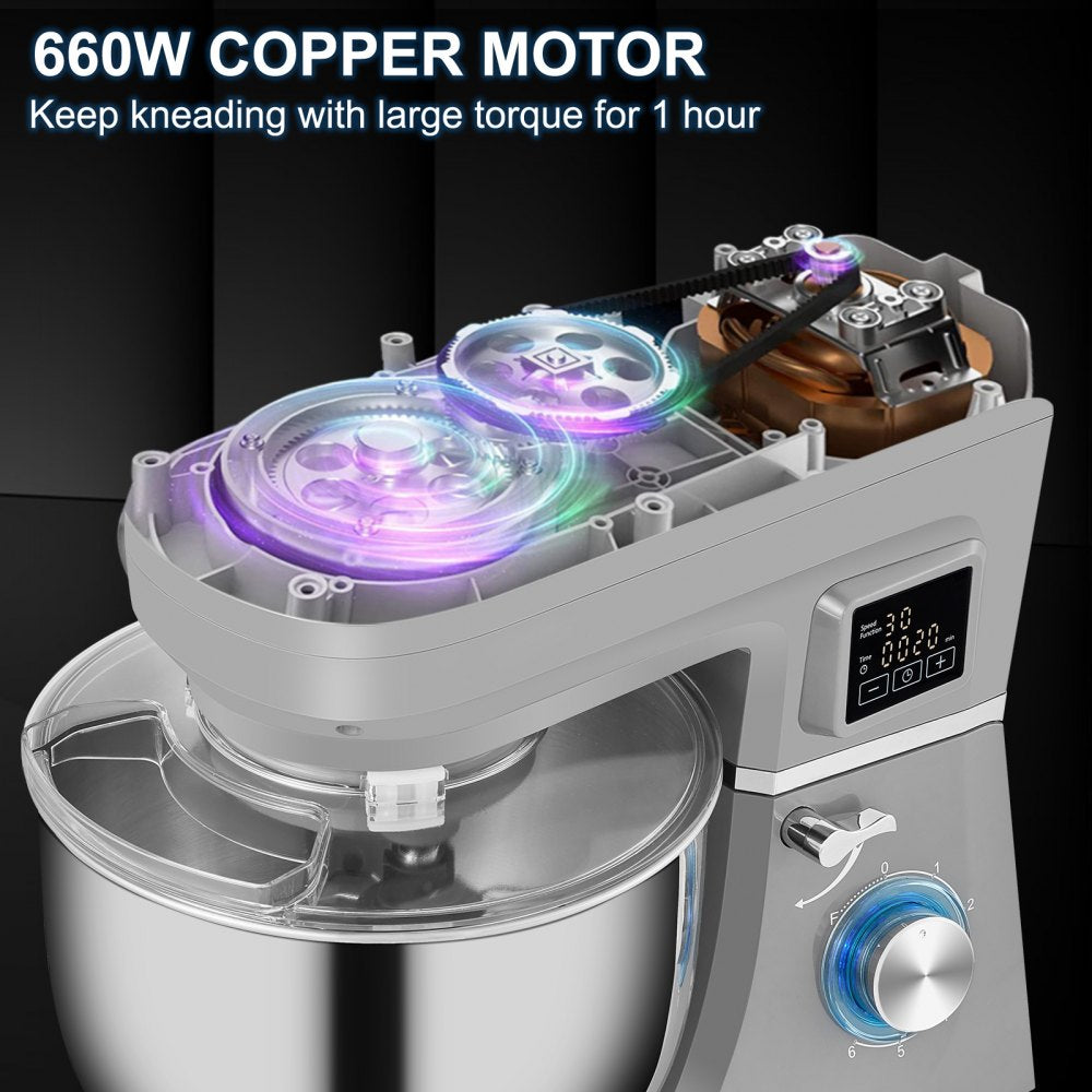 450W Stand Mixer 6-Speed Tilt-Head Dough Mixer 7.4 Qt Bowl 3 Attachments