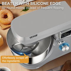 Stand Mixer, 660W Electric Dough Mixer with 6 Speeds LCD Screen Timing, Tilt-Head Food Mixer with 7.4 Qt Stainless Steel Bowl, Dough Hook, Flat Beater, Whisk, Scraper, Splash-Proof Cover - Gray