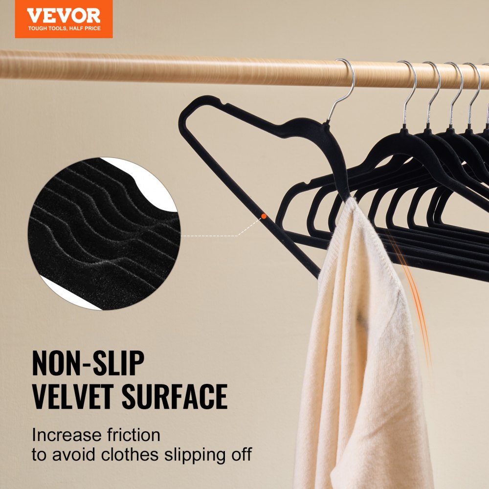 Hangers, 11lbs Load-Bearing, 50 Pack Black Velvet Hangers with 360 Degree Swivel Hook & 0.2 in Ultra-Thin Design, Non-Slip Space Saving Hangers, Fit for Silk Garments, Coats, Sweaters & Straps