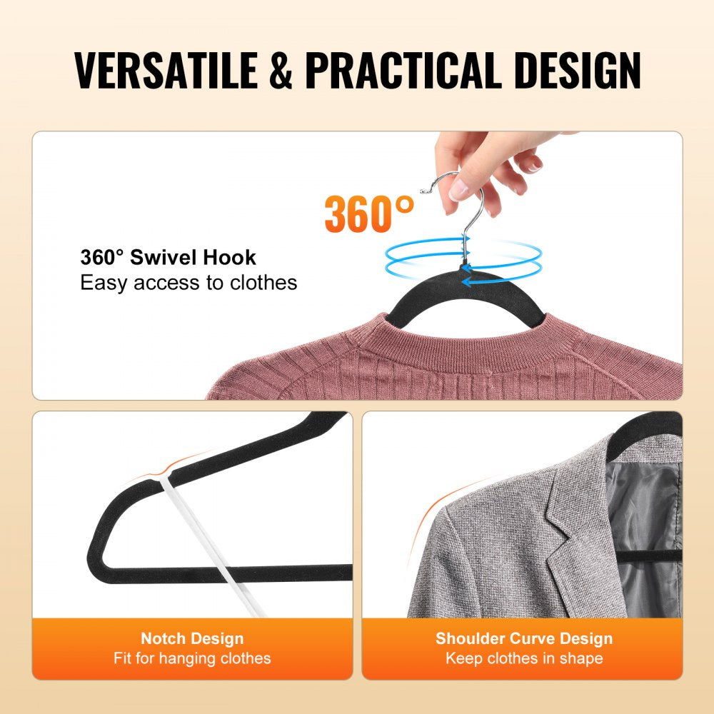 Hangers, 11lbs Load-Bearing, 50 Pack Black Velvet Hangers with 360 Degree Swivel Hook & 0.2 in Ultra-Thin Design, Non-Slip Space Saving Hangers, Fit for Silk Garments, Coats, Sweaters & Straps