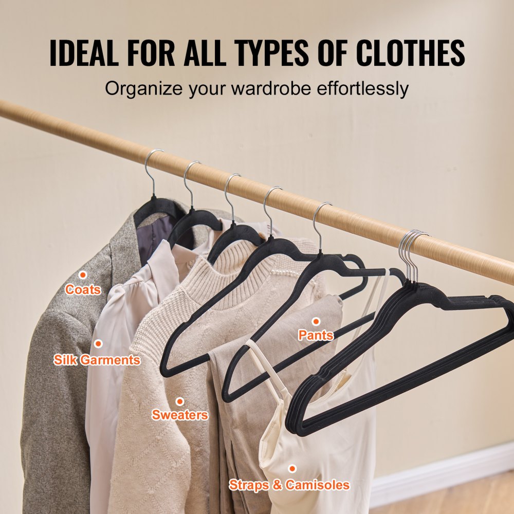 Hangers, 11lbs Load-Bearing, 50 Pack Black Velvet Hangers with 360 Degree Swivel Hook & 0.2 in Ultra-Thin Design, Non-Slip Space Saving Hangers, Fit for Silk Garments, Coats, Sweaters & Straps