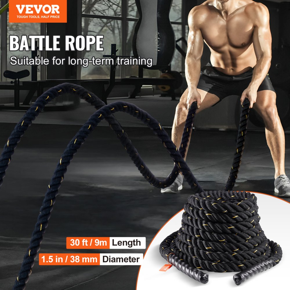 Battle Rope 1.5" 30Ft Gym Workout Strength Training Exercise Fitness Rope