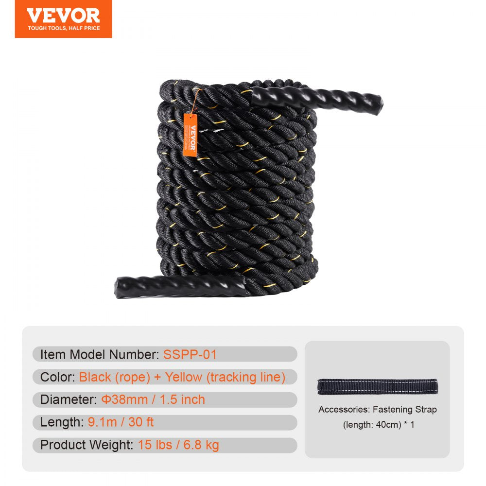 Battle Rope 1.5" 30Ft Gym Workout Strength Training Exercise Fitness Rope