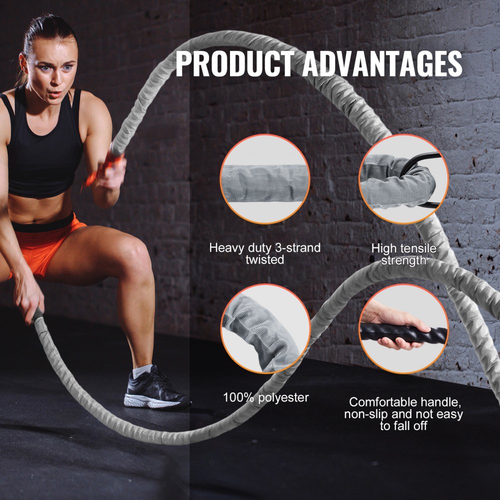 Battle Rope 1.5" 30Ft Gym Workout Strength Training Exercise Fitness Rope