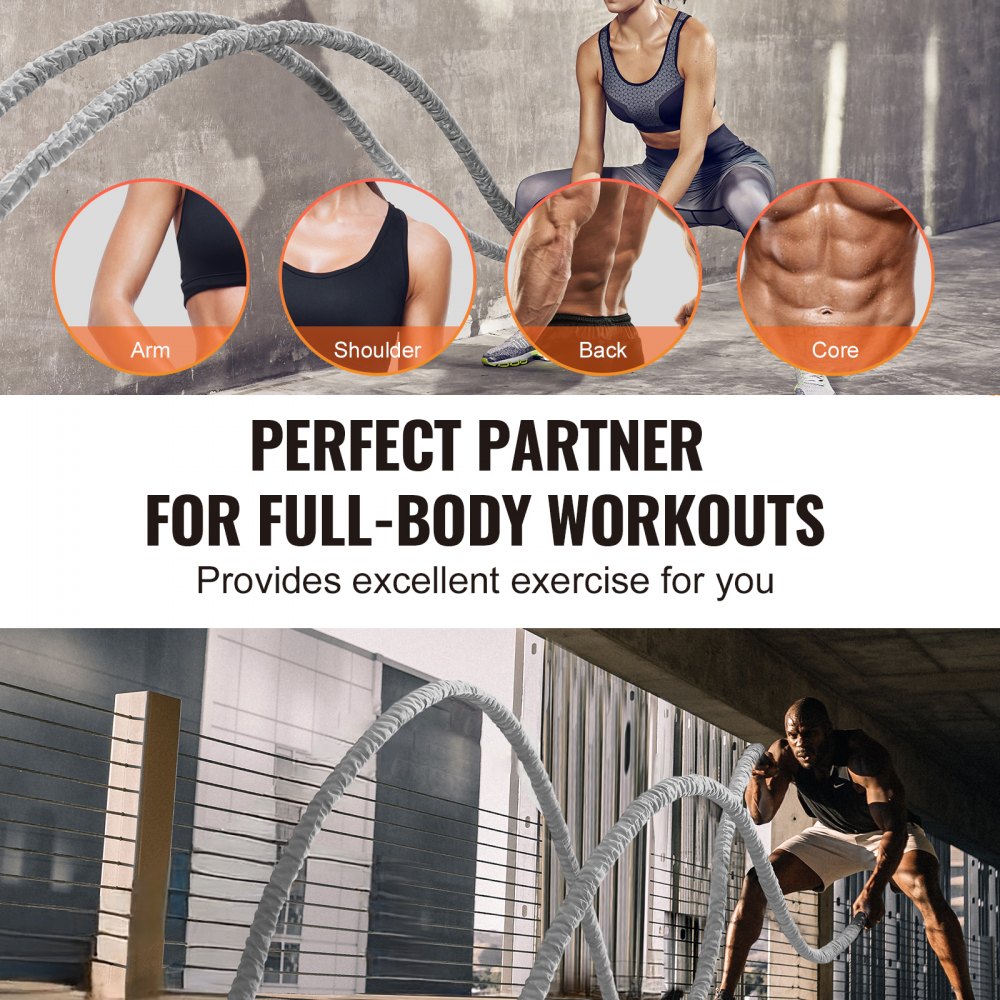 Battle Rope 1.5" 30Ft Gym Workout Strength Training Exercise Fitness Rope