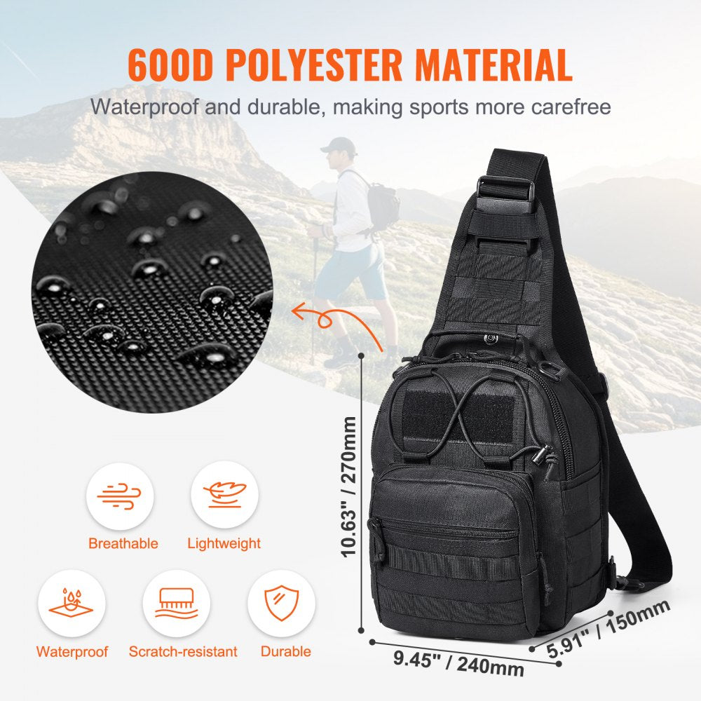 Tactical Sling Bag 10L Military Rover Shoulder Sling Backpack Black