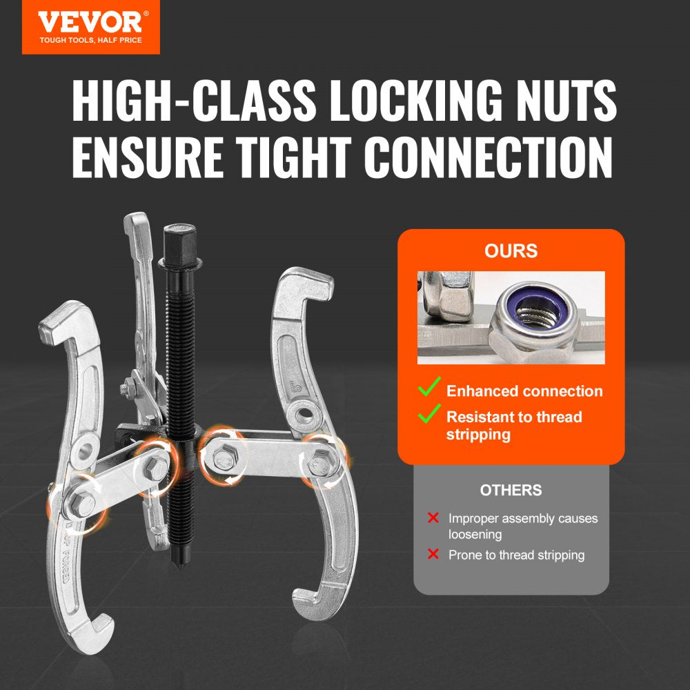 Gear Puller Set, 3" 4" 6" 8" Puller Kit, 3 Jaw Gear Bearing Flywheel Pulley Removal Tool, 2 or 3 Reversible Jaws Wheel Puller, Vertically and Horizontally, External and Internal, 4-Piece