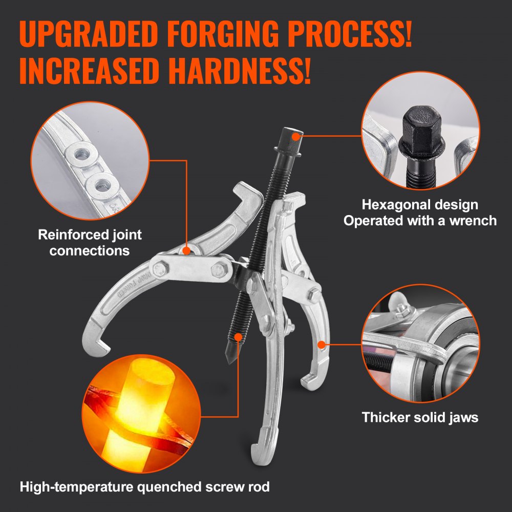 Gear Puller Set, 3" 4" 6" 8" Puller Kit, 3 Jaw Gear Bearing Flywheel Pulley Removal Tool, 2 or 3 Reversible Jaws Wheel Puller, Vertically and Horizontally, External and Internal, 4-Piece