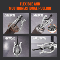Gear Puller Set, 3" 4" 6" 8" Puller Kit, 3 Jaw Gear Bearing Flywheel Pulley Removal Tool, 2 or 3 Reversible Jaws Wheel Puller, Vertically and Horizontally, External and Internal, 4-Piece