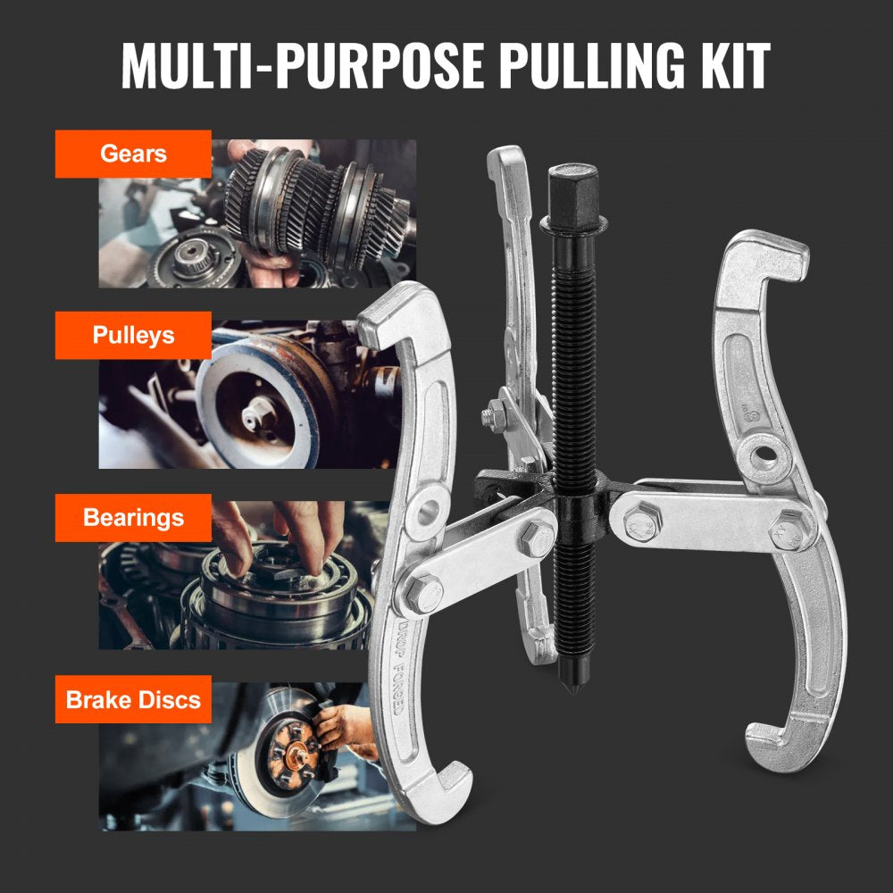 Gear Puller Set, 3" 4" 6" 8" Puller Kit, 3 Jaw Gear Bearing Flywheel Pulley Removal Tool, 2 or 3 Reversible Jaws Wheel Puller, Vertically and Horizontally, External and Internal, 4-Piece