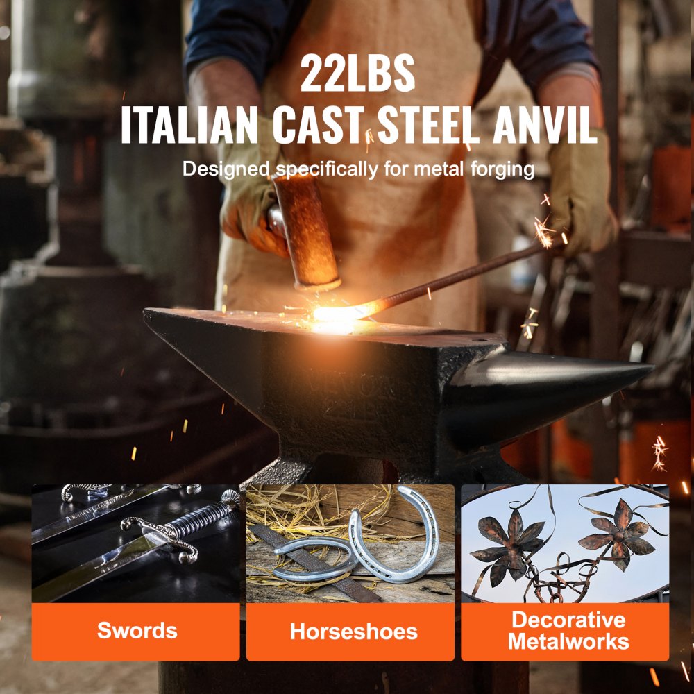 A 22-pound cast steel single horn anvil with 50HRC hardness for metal forging.