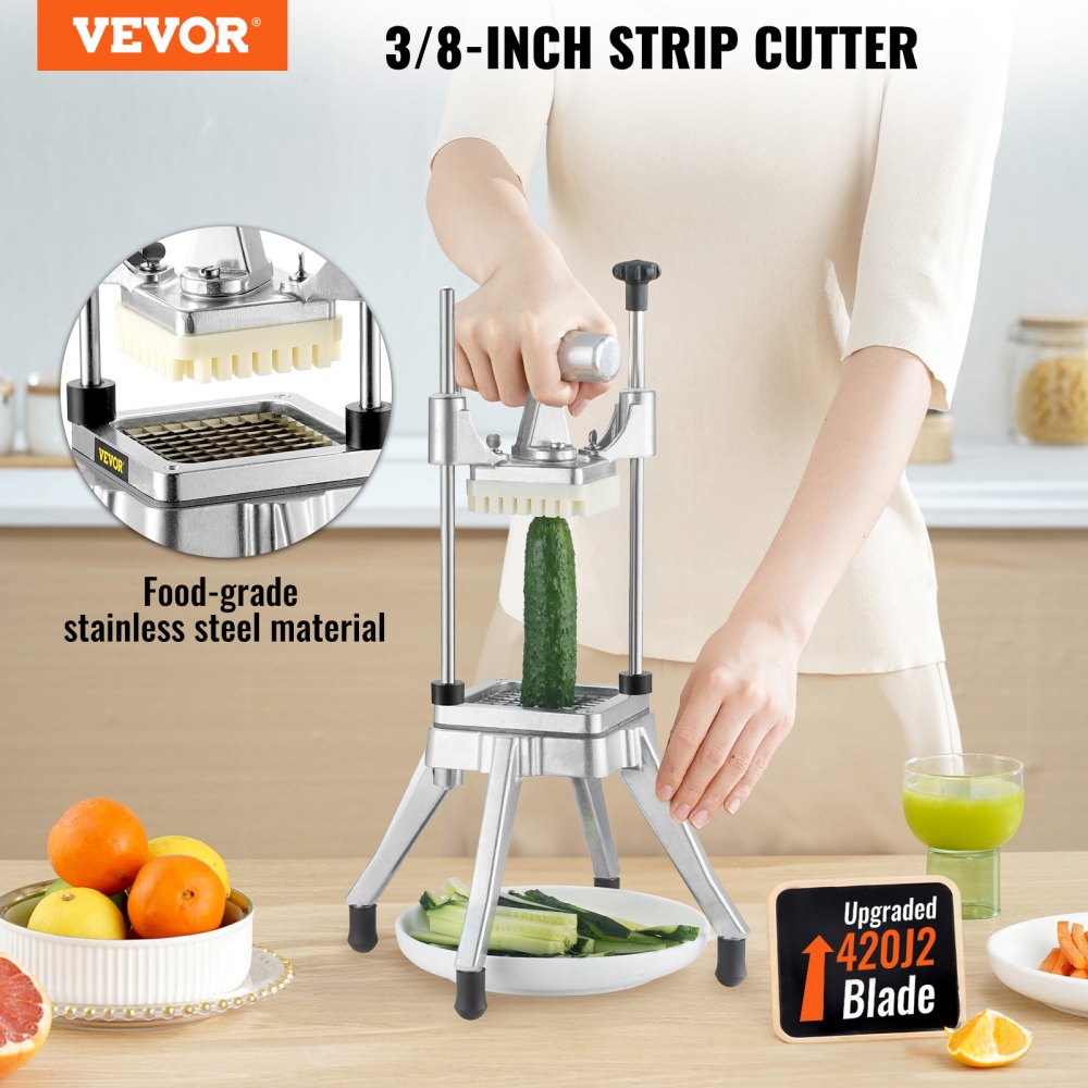 Commercial Vegetable Fruit Chopper 3/8″ Blade Heavy Duty Professional Food Dicer Kattex French Fry Cutter Onion Slicer Stainless Steel for Tomato Peppers Potato Mushroom, Sliver