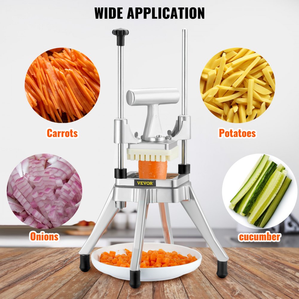 Commercial Vegetable Fruit Chopper 3/8″ Blade Heavy Duty Professional Food Dicer Kattex French Fry Cutter Onion Slicer Stainless Steel for Tomato Peppers Potato Mushroom, Sliver