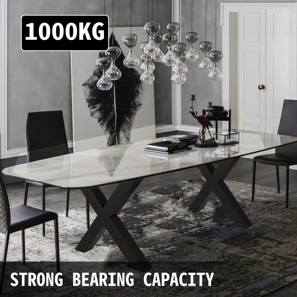 Set of 2 Steel Table Legs, 28``Height 30``Wide Dining Table Legs, Heavy Duty 3.1" Square Box Section X Frame Table Legs, 28x30x3.1 Inch Black Color Industrial Country Style Metal Dining Legs