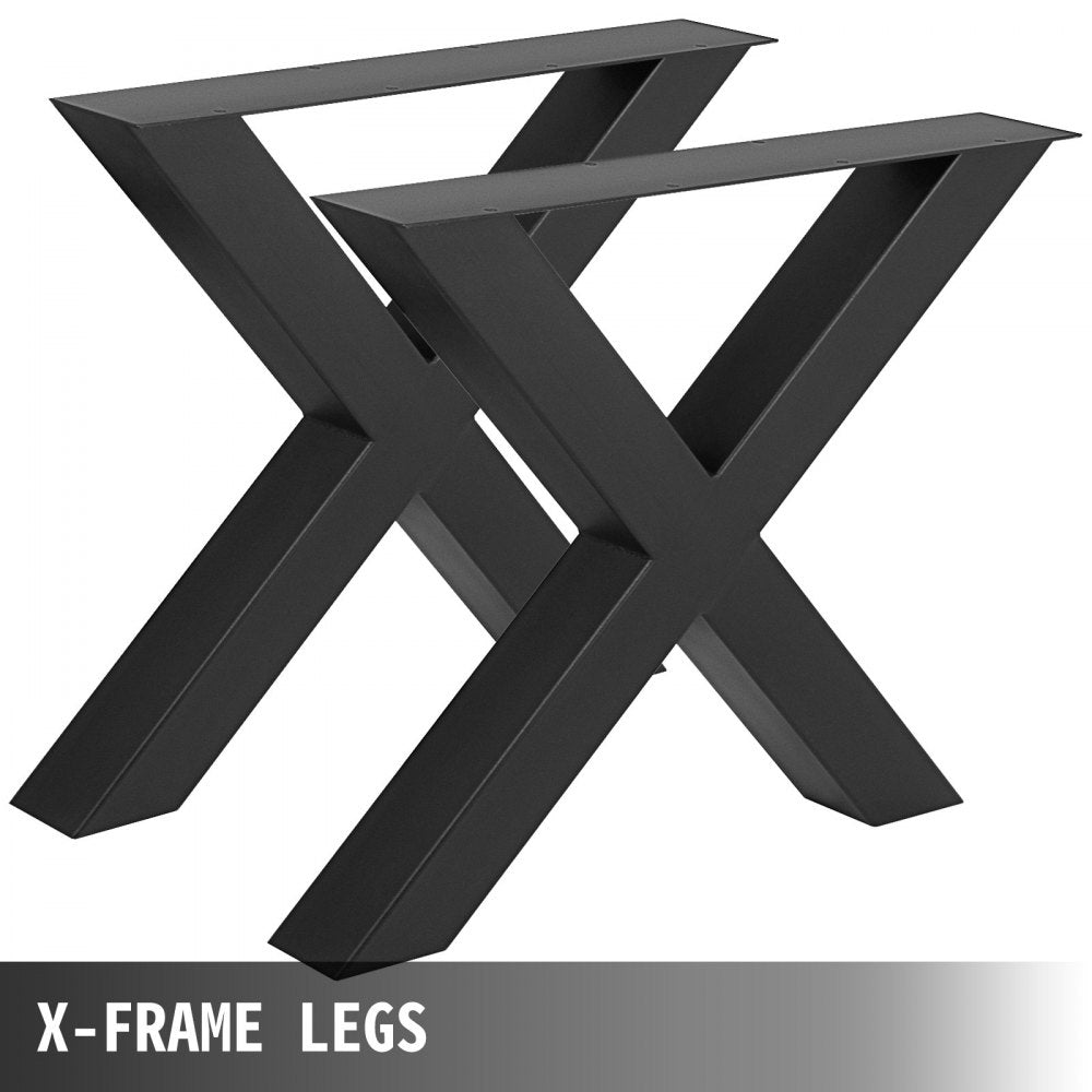 Set of 2 Steel Table Legs, 28``Height 30``Wide Dining Table Legs, Heavy Duty 3.1" Square Box Section X Frame Table Legs, 28x30x3.1 Inch Black Color Industrial Country Style Metal Dining Legs