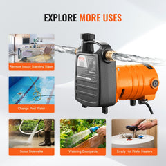 Cast Iron Water Transfer Pump, 115V AC 1600 GPH 1/2HP, Portable Electric Utility Pump with Carbon Brush, Filter, Brass Connectors, for Garden, Rain Barrel, Pool, Pond, Hot Tub, Aquarium Draining