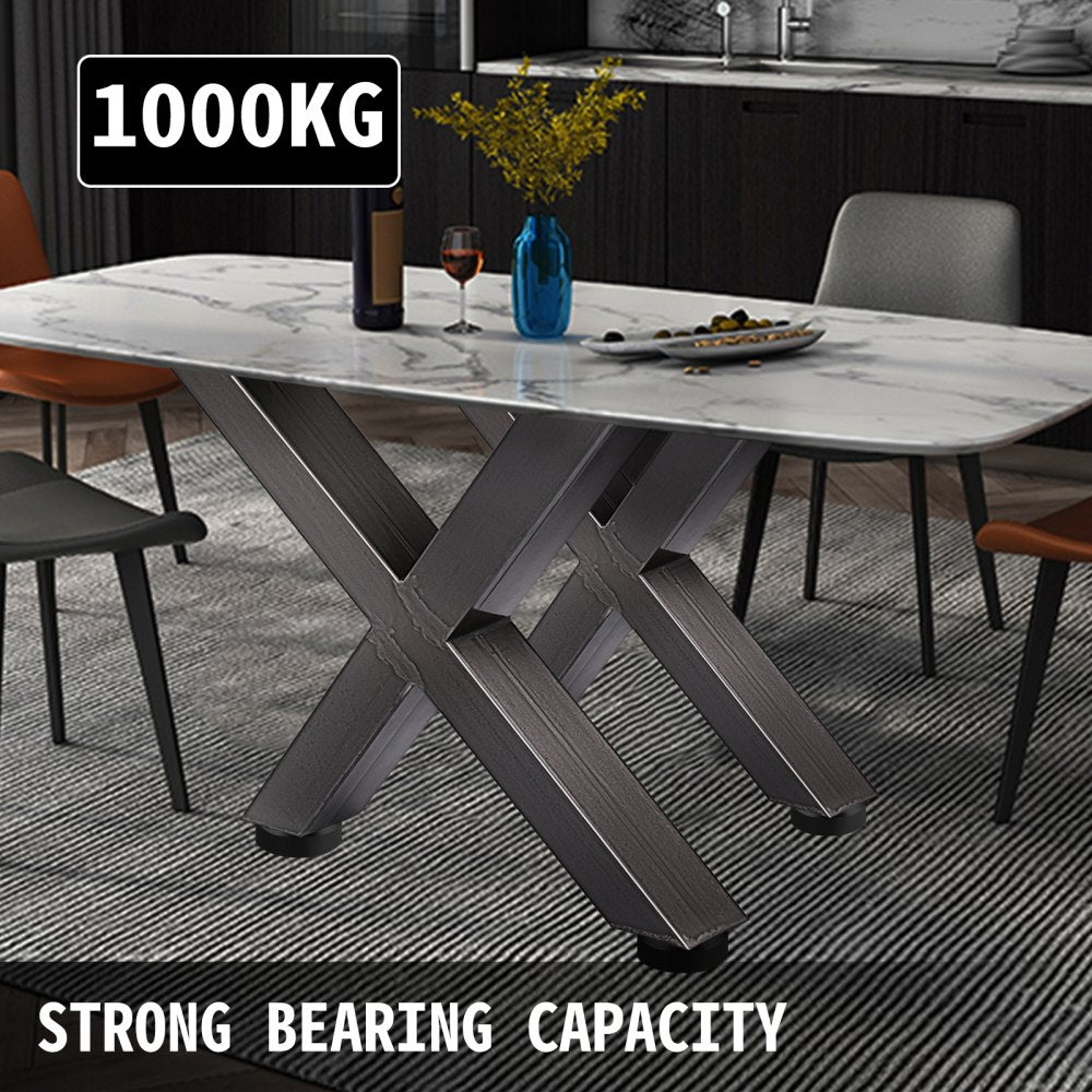 Set of 2 Steel Table Legs, 28``Height 24``Wide Dining Table Legs, Heavy Duty 3.1" Square Box Section X Frame Table Legs, 28x24x3.1 Inch Original Color Industrial Country Style Metal Dining Legs