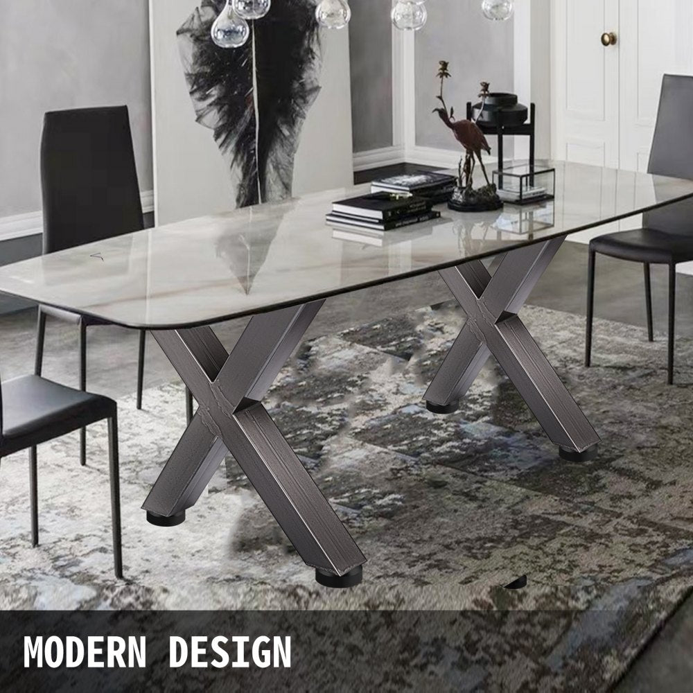 Set of 2 Steel Table Legs, 28``Height 24``Wide Dining Table Legs, Heavy Duty 3.1" Square Box Section X Frame Table Legs, 28x24x3.1 Inch Original Color Industrial Country Style Metal Dining Legs