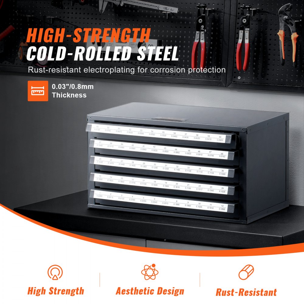 Drill Bit Dispenser Cabinet, Five-Drawer Drill Bit Organizer Cabinet for #1 to #60 Steel Drill Dispenser Organizer Cabinet with Labels, Stackable Drill Dispenser for Drill Bit Storage