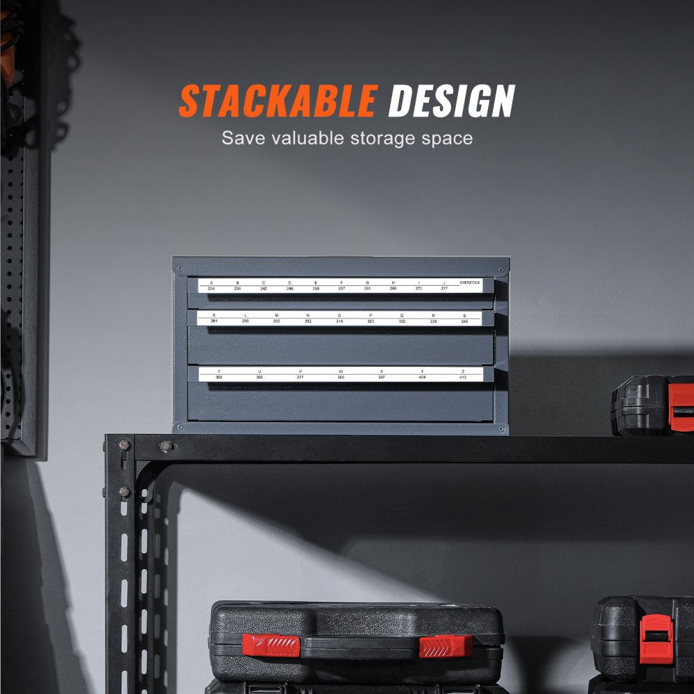 Drill Bit Dispenser Cabinet, Three-Drawer Drill Bit Organizer Cabinet for A to Z, Steel Drill Dispenser Organizer Cabinet with Labels, Stackable Drill Dispenser for Drill Bit Storage