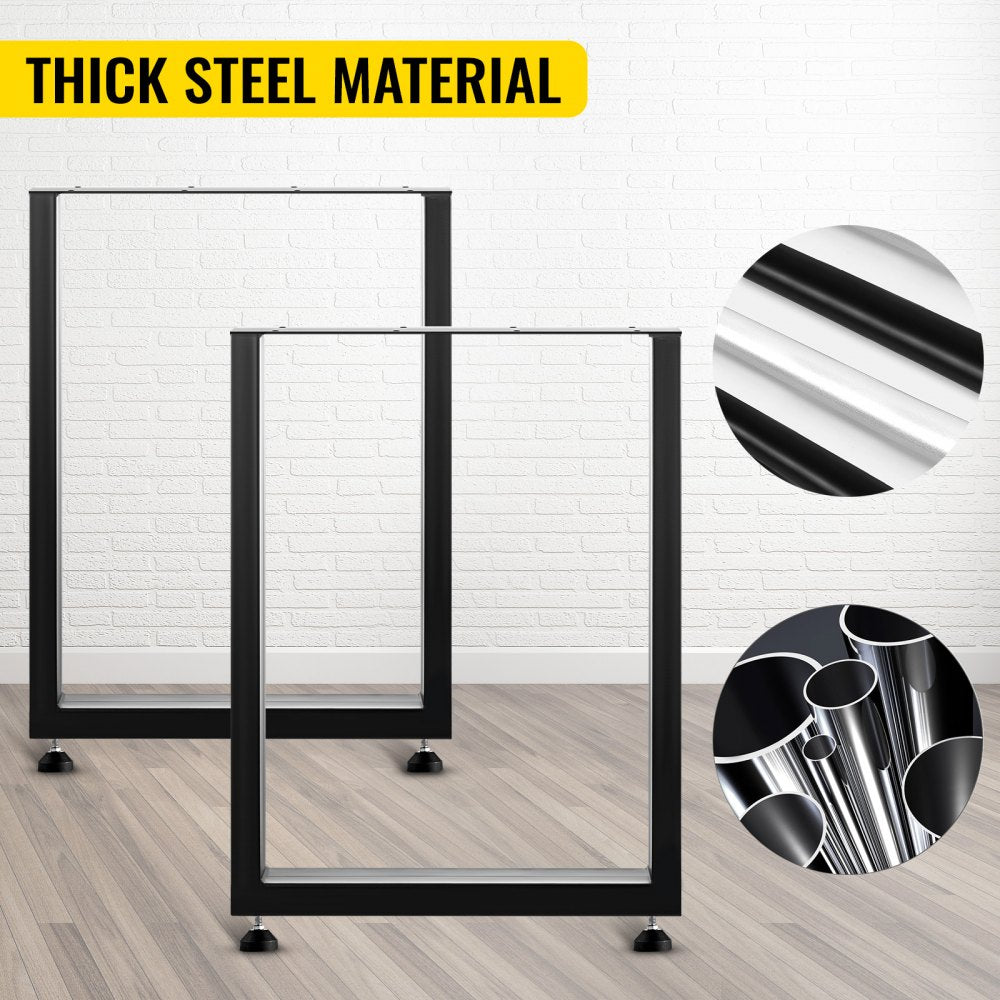 Set of 2 Steel Table Legs, 28``Height 24``Wide Dining Table Legs, Heavy Duty 3.1" Width Box Section Square Table Legs, 28x24x3.1 Inch Black Color Industrial Country Style Metal Dining Legs