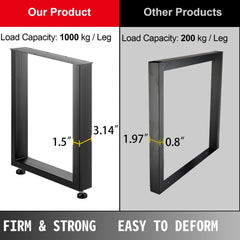 Set of 2 Steel Table Legs, 28``Height 24``Wide Dining Table Legs, Heavy Duty 3.1" Width Box Section Square Table Legs, 28x24x3.1 Inch Black Color Industrial Country Style Metal Dining Legs