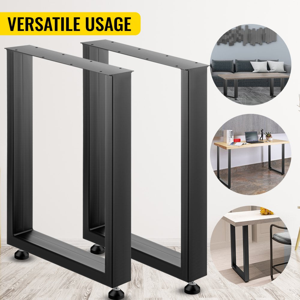Set of 2 Steel Table Legs, 28``Height 24``Wide Dining Table Legs, Heavy Duty 3.1" Width Box Section Square Table Legs, 28x24x3.1 Inch Black Color Industrial Country Style Metal Dining Legs