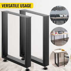 Set of 2 Steel Table Legs, 28``Height 24``Wide Dining Table Legs, Heavy Duty 3.1" Width Box Section Square Table Legs, 28x24x3.1 Inch Black Color Industrial Country Style Metal Dining Legs