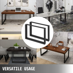 Set of 2 Steel Table Legs, 28``Height 27``Wide Dining Table Legs, Heavy Duty 3.1" Width Box Section Square Table Legs, 28x27x3.1 Inch Black Color Industrial Country Style Metal Dining Legs