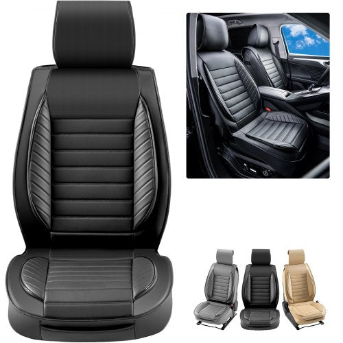 Seat Covers, Universal Car Seat Covers Front Seats, 2pcs Faux Leather Seat Cover, Semi-enclosed Design, Detachable Headrest and Airbag Compatible, for Most Cars SUVs and Trucks Black