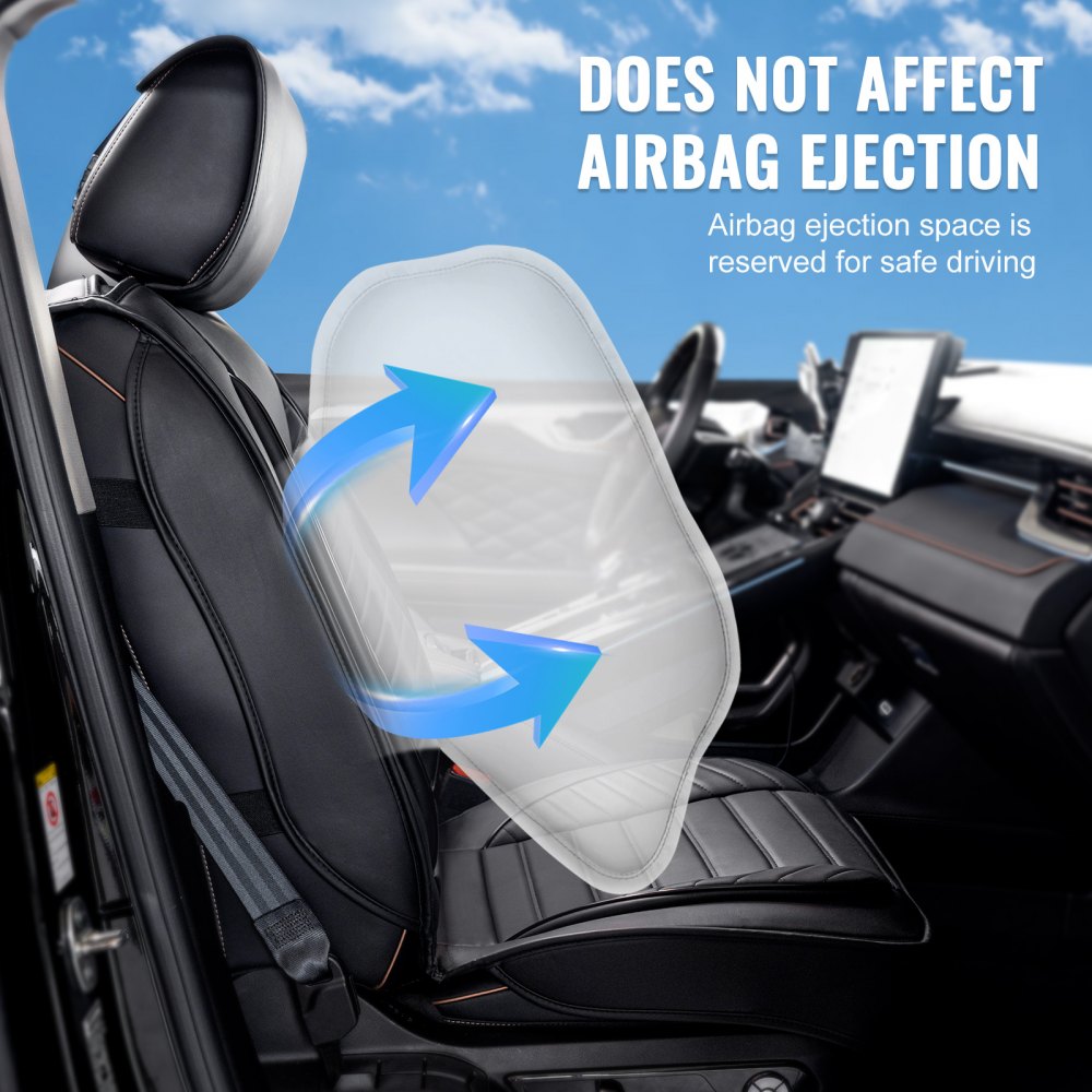 Seat Covers, Universal Car Seat Covers Front Seats, 2pcs Faux Leather Seat Cover, Semi-enclosed Design, Detachable Headrest and Airbag Compatible, for Most Cars SUVs and Trucks Black