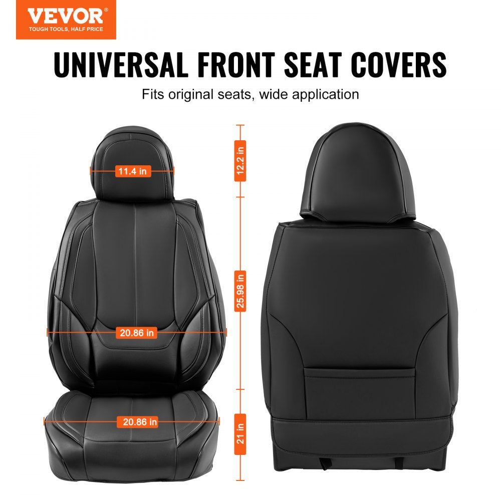 Seat Covers, Universal Car Seat Covers Front Seats, 6pcs Faux Leather Seat Cover, Full Enclosed Design, Detachable Headrest and Airbag Compatible, for Most Cars SUVs and Trucks Black