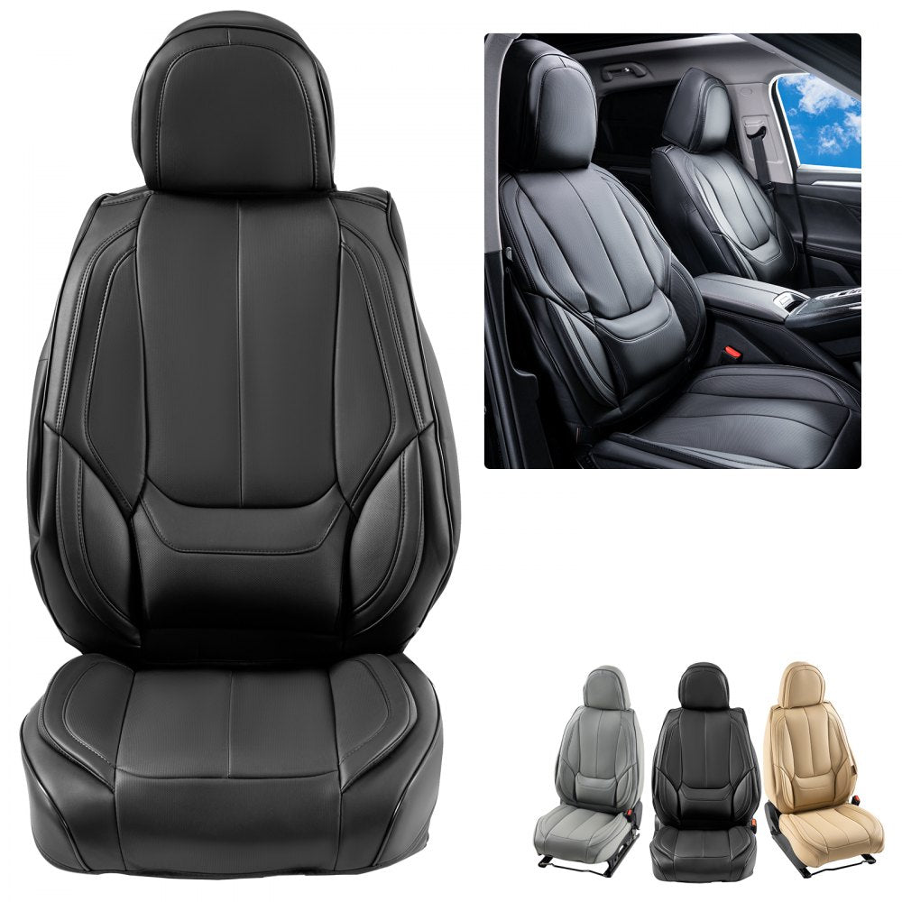 Seat Covers, Universal Car Seat Covers Front Seats, 6pcs Faux Leather Seat Cover, Full Enclosed Design, Detachable Headrest and Airbag Compatible, for Most Cars SUVs and Trucks Black