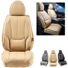 Seat Covers, Universal Car Seat Covers Front Seats, 6pcs Faux Leather Seat Cover, Full Enclosed Design, Detachable Headrest and Airbag Compatible, for Most Cars SUVs and Trucks Beige