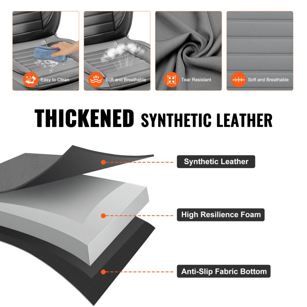 Seat Covers, Universal Car Seat Covers Front Seats, 2pcs Faux Leather Seat Cover, Semi-enclosed Design, Detachable Headrest and Airbag Compatible, for Most Cars SUVs and Trucks Gray