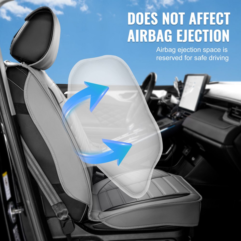 Seat Covers, Universal Car Seat Covers Front Seats, 2pcs Faux Leather Seat Cover, Semi-enclosed Design, Detachable Headrest and Airbag Compatible, for Most Cars SUVs and Trucks Gray