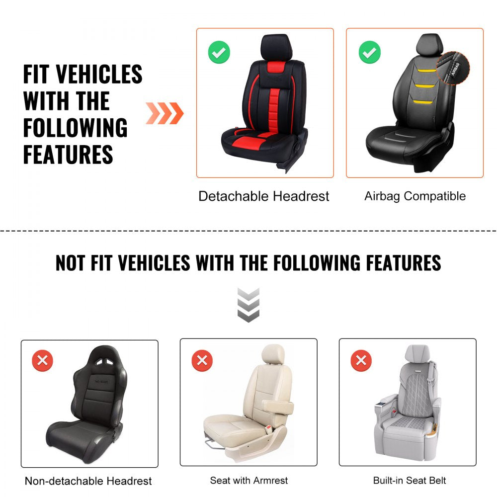 Seat Covers, Universal Car Seat Covers Front Seats, 2pcs Faux Leather Seat Cover, Semi-enclosed Design, Detachable Headrest and Airbag Compatible, for Most Cars SUVs and Trucks Gray