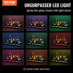 LED Lighted Liquor Bottle Display, 2 Tiers 30 Inches, Illuminated Home Bar Shelf with RF Remote & App Control 7 Static Colors 1-4 H Timing, Acrylic Drinks Lighting Shelf for Holding 16 Bottles