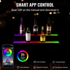 LED Lighted Liquor Bottle Display, 2 Tiers 30 Inches, Illuminated Home Bar Shelf with RF Remote & App Control 7 Static Colors 1-4 H Timing, Acrylic Drinks Lighting Shelf for Holding 16 Bottles