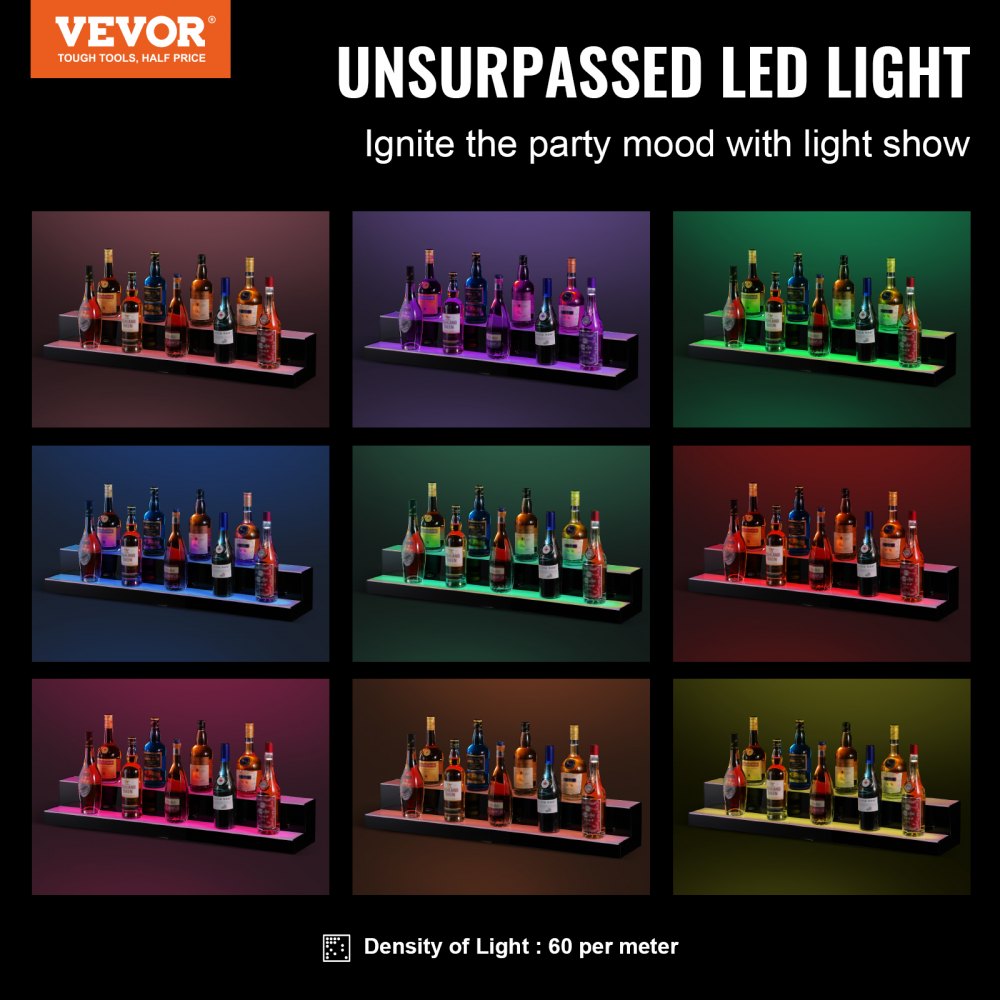LED Lighted Liquor Bottle Display Bar Shelf RF & App Control 40" 2-Step