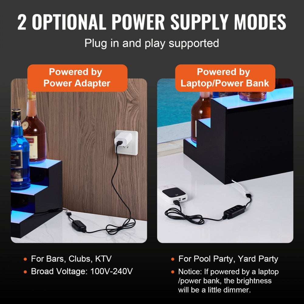 LED Lighted Liquor Bottle Display Bar Shelf RF & App Control 30" 3-Step