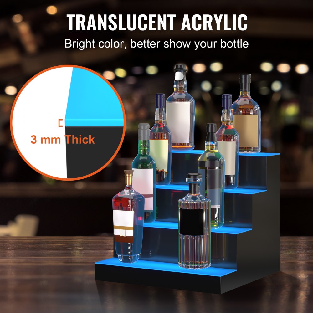 LED Lighted Liquor Bottle Display Bar Shelf RF & App Control 16" 4-Step